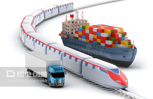 卡車、鐵路和輪船的貨運Freight transport by truck, rail and ship